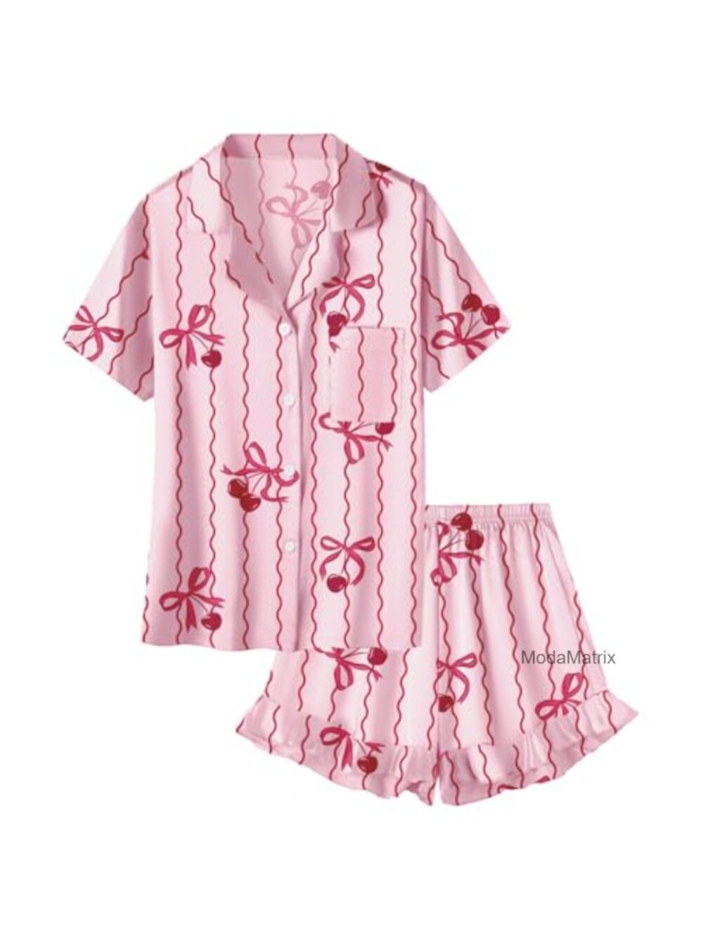 Silk Satin 2 Piece Pajama Set Button Down Short Sleeve